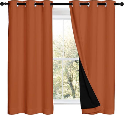 NICETOWN 100% Blackout Curtains 54 inches Long, Double-Deck Completely Blackout Window Treatment Thermal Insulated Lined Drapes for Small Window (Burnt Orange, 1 Pair, 42 inches Width Each Panel)