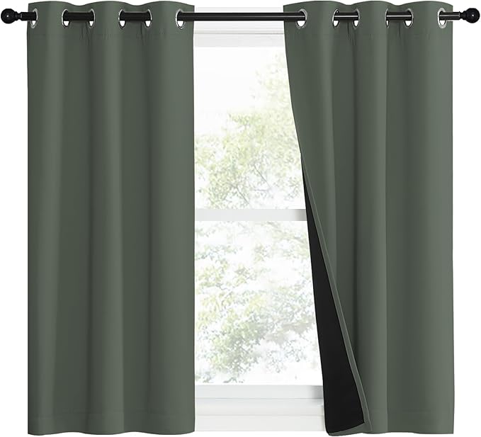 NICETOWN 100% Blackout Curtains 50" Long, Pair of Energy Smart & Noise Blocking Out Drapes for Baby Room Window, Thermal Insulated Guest Room Lined Window Dressing(Dark Mallard, 37" Wide)