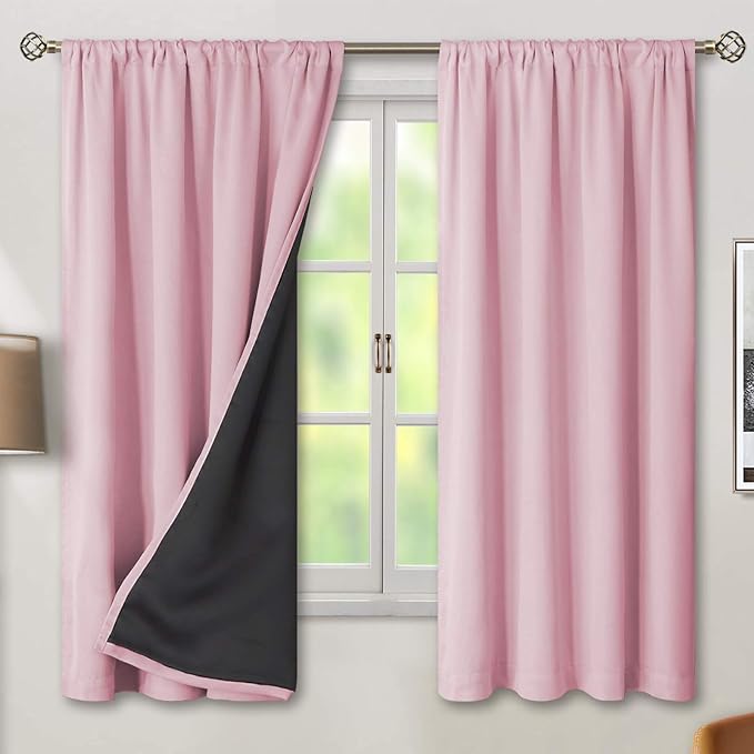 BGment Pink Blackout Curtains for Nursery 2 Panels Set, Kids Curtains Thermal Insulated and Noise Canceling Full Black Out Girls Baby Room 63 Inch Length, Each Room Darkening Curtains 42 Inch Wide