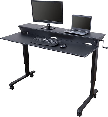 Stand Up Desk Store Crank Adjustable Two Tier Standing Desk with Heavy Duty Steel Frame (Black Frame/Black Top, 60" Wide)