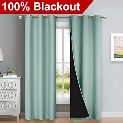 NICETOWN Aqua Blue Blackout Curtains 80 inches Long, Full Light Blocking Drapes with Black Liner for Nursery, Thermal Insulated Draperies for Hall, Villa (2 Pieces, 42" Wide Each Panel, Aqua Blue)