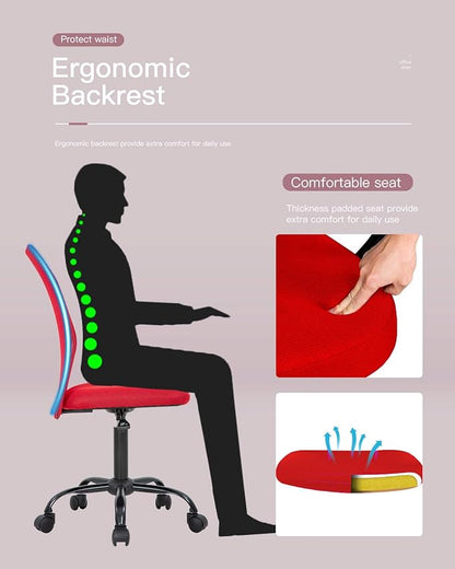 BestOffice Ergonomic Office Chair Desk Chair Mesh Computer Chair Armless Back Support Modern Executive Rolling Swivel Chair with Lumbar Support(Red)