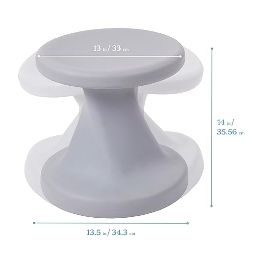 ECR4Kids Twist Wobble Stool, 14in Seat Height, Active Seating, Light Grey