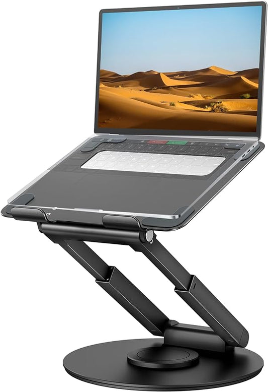 tounee Telescopic Laptop Stand for Desk with 360° Swivel Base, Sit to Stand, Height Adjustable, Portable Riser Holder for Good Posture, Compatible with MacBook Pro, All Laptops 10-17" - Black