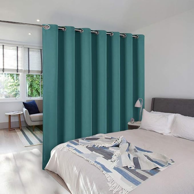 NICETOWN Room Divider Curtain Screen Partitions, Vertical Blind for Sling Door, Blackout Window Curtains Privacy Blind for Patio, Extra Wide Drape (Sea Teal, Single Panel, 8ft Tall x 8.3ft Wide)