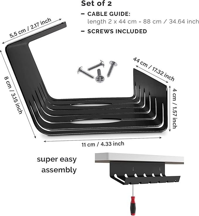 PAMO Cable Management Under Desk for Easy mounting Under-Table I Set of 2 - with 10X Cable Ties I Desk Organizer for Office/Home Office Table Thoughtful Cable Tray Holder