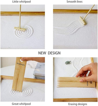 BangBangDa Zen Garden Stamps Rake Gifts - Patterns Sand Play Therapy Kit Meditation Tool Accessories Supplier Mini Office Tabletop Miniature Sandbox Father Mother Mon Dad Man Women Zen Gifts