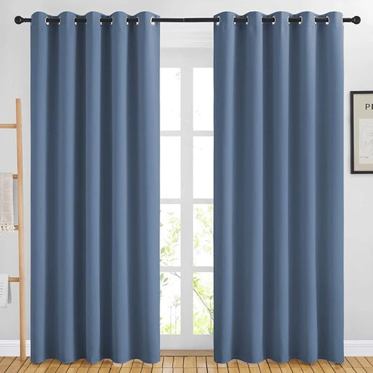 NICETOWN Blackout Curtains for Bedroom - Window Treatment Energy Saving Thermal Insulated Solid Grommet Blackout Drapes for Living Room (Stone Blue, 1 Pair, 66 by 84-Inch)