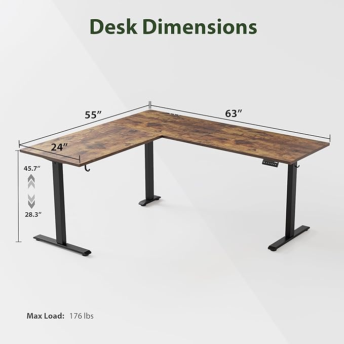 Agilestic L Shaped Standing Desk Adjustable Height, Electric Corner Standing Desk, 63 x 55 inch Sit Stand Computer Table with Splice Board, Rustic Brown