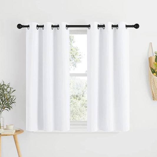 NICETOWN White Short Window Curtains for Windows 50 inch Long - Solid Grommet 50% Light Reducing Thermal Insulated Curtain Panels for Kitchen/Bedroom (White, W34 x L50, 1 Pair)