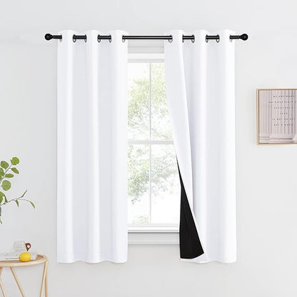 NICETOWN White 100% Blackout Lined Curtain, 2 Thick Layers Completely Blackout Window Treatment Thermal Insulated Drape for Kitchen/Bedroom (1 PC, 37 inches Width x 63 inches Length Each Panel)