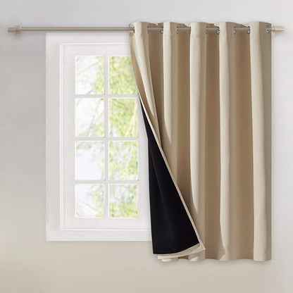 NICETOWN Thermal Insulated 100% Blackout Curtains, Noise Reducing Performance Slider Curtain Panel with Black Lining, Full Light Blocking Patio Door Drapery (70-inch x 63-inch, Biscotti Beige)