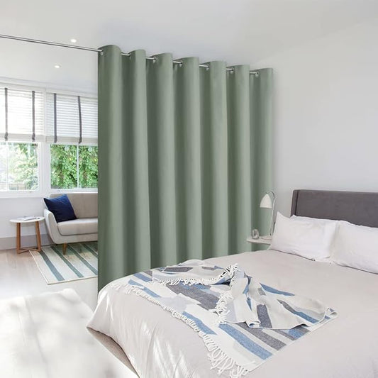 NICETOWN Room Separating Divider, Greyish Green Room Divider Curtain Screen Partition, Function Thermal Blackout Patio Door Curtain, Sliding Door Insulated Curtain for Patio, 8.3ft Wide x 11ft Long