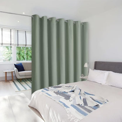 NICETOWN Room Separating Divider, Greyish Green Room Divider Curtain Screen Partition, Function Thermal Blackout Patio Door Curtain, Sliding Door Insulated Curtain for Patio, 8.3ft Wide x 10ft Long