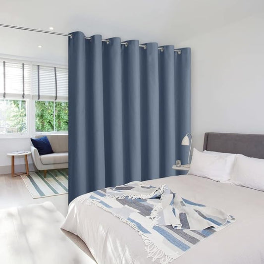 NICETOWN Room Separating Divider, Room Divider Curtain Screen Partition, Function Thermal Blackout Noise Reducing Curtain, Sliding Door Insulated Curtain for Patio, Stone Blue, 8.3ft Wide x 9ft Long