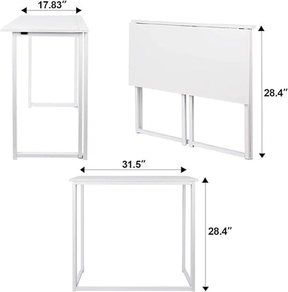 Leopard Folding Computer Desk for Small Spaces, No-Assembly Space-Saving Home Office Desk, Foldable Computer Table, Laptop Table, Writing Desk, Compact Study Reading Table (White)