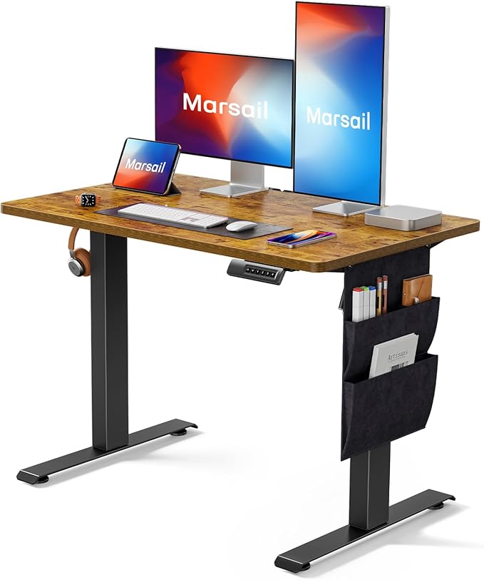 Marsail 40x24 Electric Adjustable Height Standing Desk with Storage Bag, 4 Memory Height Settings,Sit Stand Up Desk for Home Office,Computer Gaming Workstation, Cable Manager, and Headphone Hook