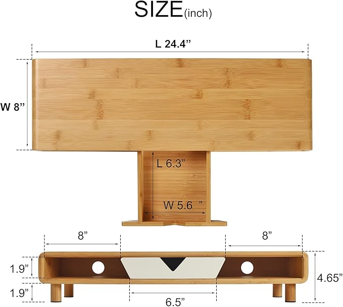 Homerays Monitor Stand with Drawer, Exquisite Computer Monitor Stand for Desk, Ergonomic Wood Monitor Stand Riser for Computer,Laptop,Printer,TV,Bamboo,White