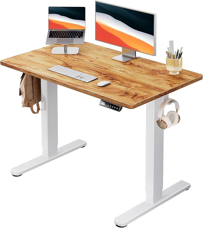 HUANUO Electric Standing Desk, 40" x 24" Whole Piece Desktop, Adjustable Height Computer Desk, 4 Height Memory Settings, Sit Stand Up Desk for Home Office, Light Vintage