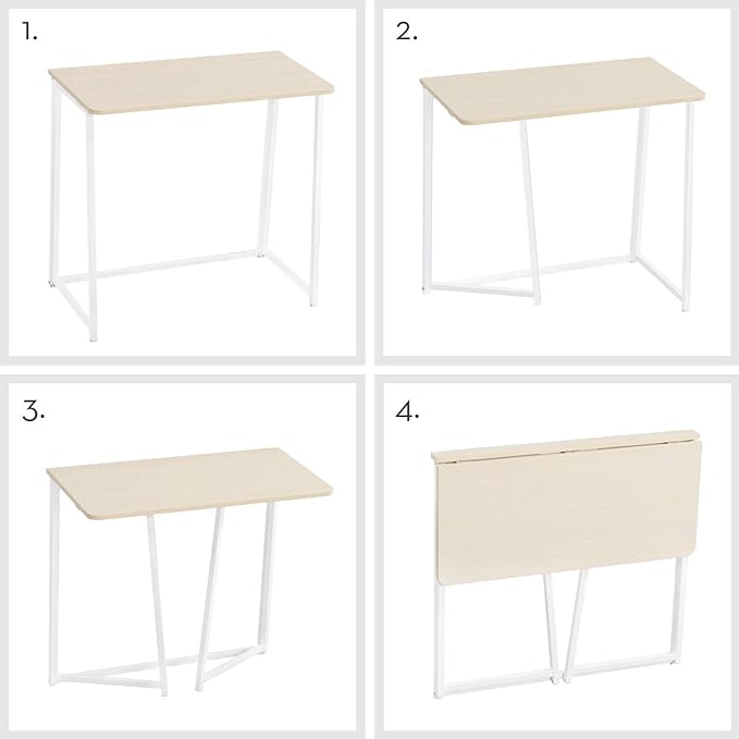 WOHOMO Folding Desk, Small Foldable Desk 31.5" for Small Spaces, Space Saving Computer Table Writing Workstation for Home Office, Easy Assembly, Oak