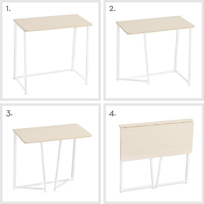 WOHOMO Folding Desk, Small Foldable Desk 31.5" for Small Spaces, Space Saving Computer Table Writing Workstation for Home Office, Easy Assembly, Oak