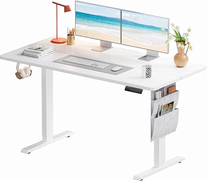 Marsail Standing Desks Adjustable Height Home Office Desks, 55"x28" Electric Standing Desk with Storage Bag,Sit Stand up Desks for Study,Writing,Work Computer Desks 4 Memory Preset with Headphone Hook