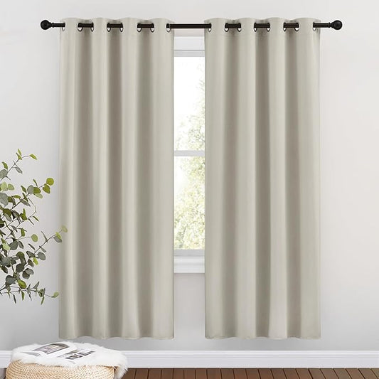 NICETOWN Blackout Natural Window Treatments for Bedroom - Grommet Thermal Curtains Room Darkening Sound & Light Reducing Curtains & Drapes for Living Room (2 Panels W46 x L72)