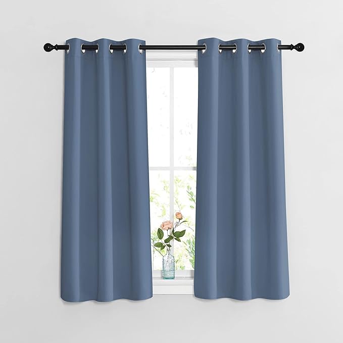 NICETOWN Bedroom Blackout Curtains and Drapes 48" Long 2 Panels Set - Window Treatment Thermal Insulated Solid Grommet Window Treatment for Home Office (Stone Blue, W37 x L48)