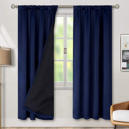 BGment Thermal Insulated Blackout Curtains for Bedroom with Black Liner, Double Layer Full Room Darkening Noise Reducing Rod Pocket Curtain (52 x 84 Inch, Navy Blue, 2 Panels)