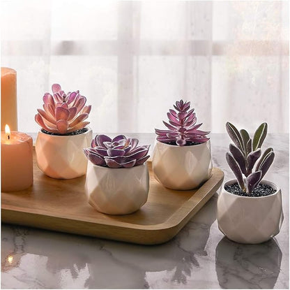 CADNLY Fake Succulent Plant Set - Artificial Succulent Plants for Women Desk - Realistic Faux Succulents in Ceramic Pots - Mini Purple Succulent Decor for Bedroom Bathroom Office Shelf Decor