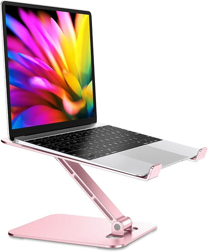 Foldable Laptop Stand, Height Adjustable Ergonomic Computer Stand for Desk, Aluminum Portable Laptop Riser Holder Mount Compatible with MacBook Pro Air, HP, Dell 10-16" (Pink)