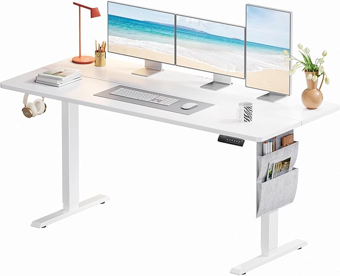 Marsail Standing Desk,Home Office Adjustable Heights Desk,Stand Up Desk,63x24 Inches Desktop Sit Stand Gaming Computer Desk for Study,Writing with 4 Memory Presets,Headphone Hook,Cable Organizer,White