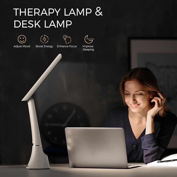 Light Therapy Lamp, 10000 LUX UV-Free LED Sunlight Light, Full Spectrum Mood Light Happy lamp, Touch Control Desk Lamp with Night Light Function Work Office Home -White