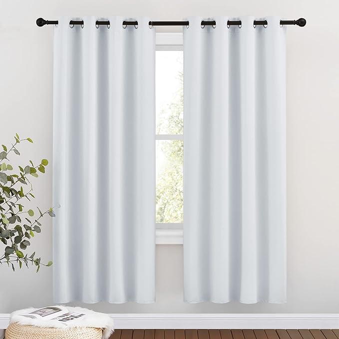 NICETOWN Room Darkening Curtains for Living Room - Easy Care Solid Thermal Insulated Silver Grommet Light Blocking for Bedroom/Kids Room (2 Panels, 46 by 72, Greyish White)