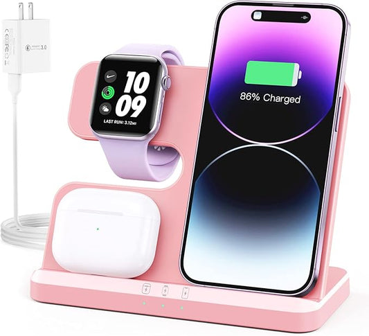 3 in 1 Charging Station for Apple Wireless Charger for iPhone 16 15 14 13 12 11 X 8 & for Apple Watch Charger Wireless Charging Station for Multiple Devices for AirPods 4 3 Pro