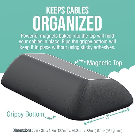 Smartish Magnetic Cord Holder - Bigger Cable Wrangler Organizer with Magnet Clips for Charger Management on Desktop, Nightstand, or Side Table - Holds 6+ Cables - Black Tie Affair