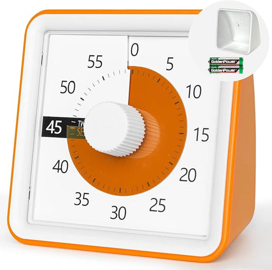 Visual Timer with Protective Case, 60-Minute Countdown Timer for Kids Autism ADHD Classroom Home Office, Countdown Clock for Teaching Work Meeting, Pomodoro Timer for Time Management Education, Orange