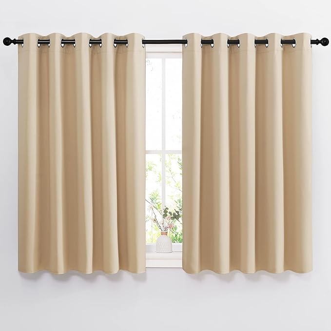 NICETOWN Bedroom Blackout Curtains and Drapes - Window Treatment Thermal Insulated Solid Grommet Blackout Draperies for Bedroom (Biscotti Beige, Set of 2, 66 by 54 Inch)