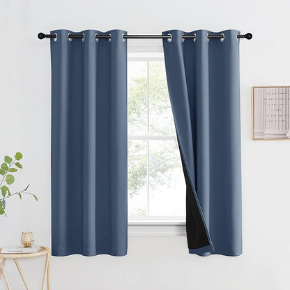 NICETOWN 100% Blackout Curtain Panel, Thermal Insulated Black Liner Curtain for Nursery Room, Noise Reducing and Cold Blocking Drape for Windows (1 Panel, Stone Blue, 42-inch Wide by 63-inch Long)