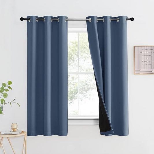 NICETOWN 100% Blackout Curtain Panel, Thermal Insulated Black Liner Curtain for Nursery Room, Noise Reducing and Cold Blocking Drape for Windows (1 Panel, Stone Blue, 42-inch Wide by 63-inch Long)