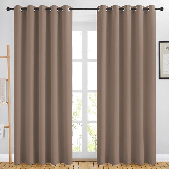 NICETOWN Blackout Curtains 84 inch Length 2 Panels Set - 3 Pass Microfiber Noise Reducing Thermal Insulated Solid Ring Top Curtains & Drapes for Living Room (66 x 84 Inch, Cappuccino)