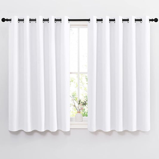 NICETOWN White Room Darkening Curtain Panels - Tripe Weave Thermal Insulated Grommet Room Darkening Window Draperies and Curtains for Bedroom (Set of 2, 66 x 54 inches in White)