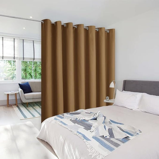 NICETOWN Sound Insulation Wall Dividers for Rooms, Room Divider Curtain Screen Partition, Thermal Blackout Patio Door Curtain Panel, Sliding Door Insulated Curtain, Gold Brown, 8.3ft Wide x 11ft Long