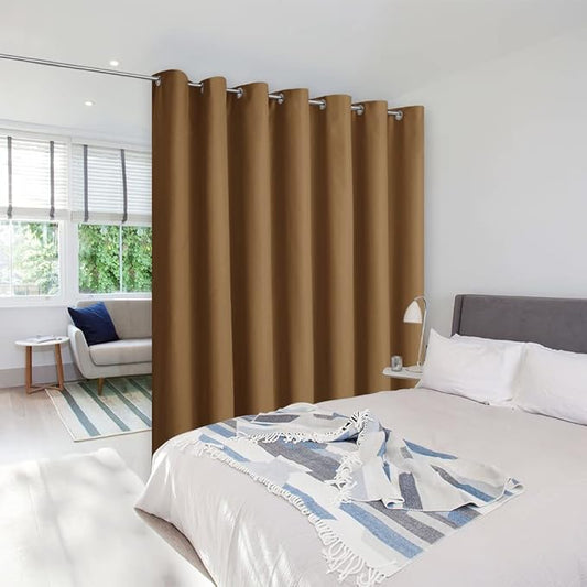 NICETOWN Sound Insulation Wall Dividers for Rooms, Room Divider Curtain Screen Partition, Thermal Blackout Patio Door Curtain Panel, Sliding Door Insulated Curtain, Gold Brown, 8.3ft Wide x 10ft Long