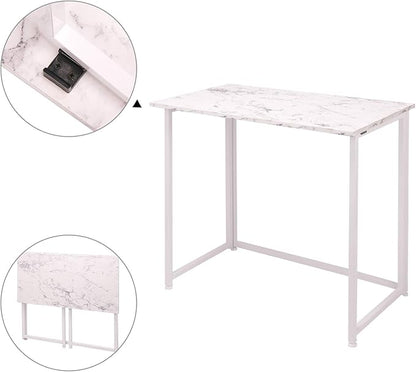 Leopard Outdoor Products Folding Computer Desk for Small Spaces, Space-Saving Home Office Desk, Foldable Computer Table, Laptop Table, Writing Desk, Compact Study Reading Table (Marble White)