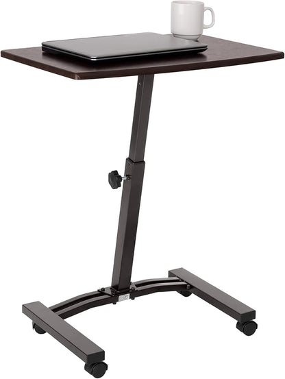 Seville Classics WEB162 Mobile Laptop Computer Desk Cart Height-Adjustable from 20.5" to 33", Slim, Walnut