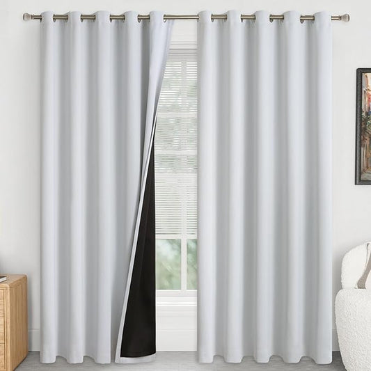 Extra Wide 100% Blackout Curtains 84 Inch Length 2 Panels for Living Room, Thermal Insulated Total Light Blocking Soundproof Floor Length Curtains for Window, Each 60 Inch Wide, Greyish White