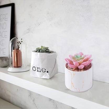 zenmag Mini Succulents Plants Artificial, Fake Succulents in White Ceramic Pots Cute Desk Accessories 1Pcs Fake Plants for Livingroom,Bathroom,Bedroom Aesthetic Office Decor for Women,Pink