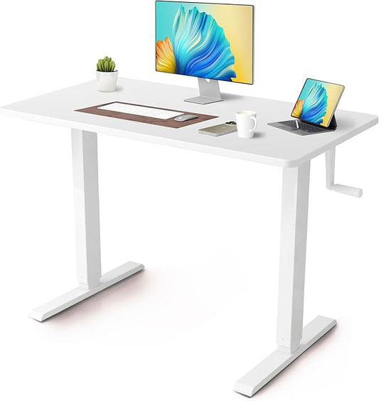 Whole Piece Desktop Manual Standing Desk Adjustable Height- Crank Stand Up Desk, Sit Stand Desk with Frame Computer Desk 40 x 24 Inch