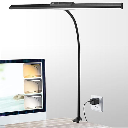 LED Desk Lamps for Home Office Eye-Caring Desk lamp with Clamp Architect Lamp with Touch Control and Adatper 3 Colors 10 Brightness Adjustable Gooseneck Clip on Lights for Desk and Table